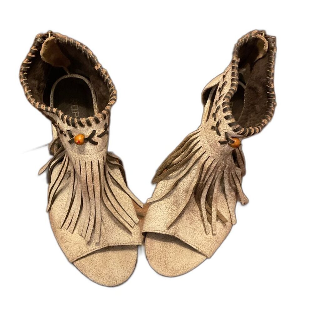 Roper Beige Fringe Open-Toe Sandal